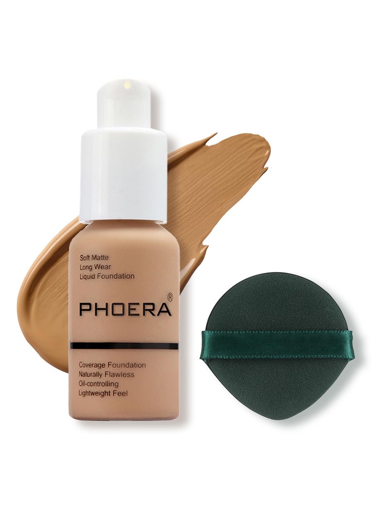 PHOERA Foundation Makeup Naturally Liquid Foundation Full Coverage Mattle Oil-Control Concealer 8 Colors Optional,Great Choice For Gift (#105 Sand,30ml) - Image 1